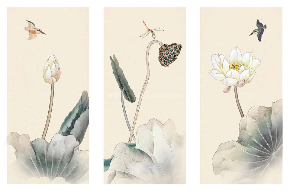 高清壁画_鹤_荷_花鸟贴图下载-1