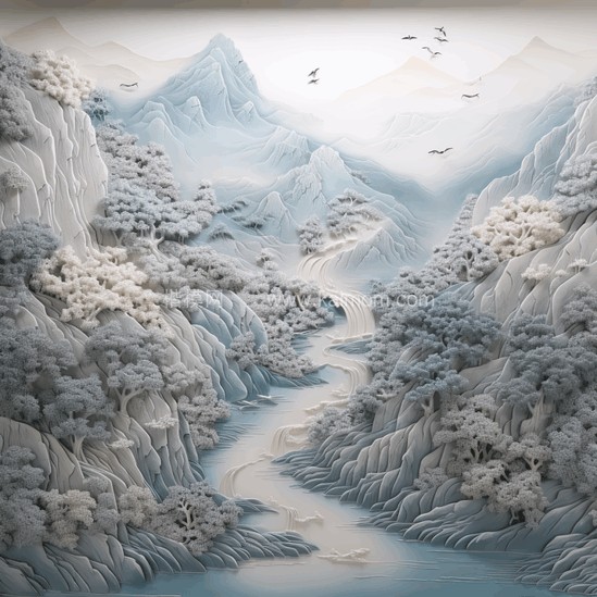 高清山水壁画贴图下载-1