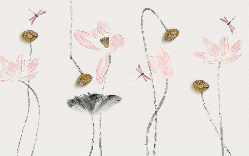 高清壁画_鹤_荷_花鸟贴图下载-1