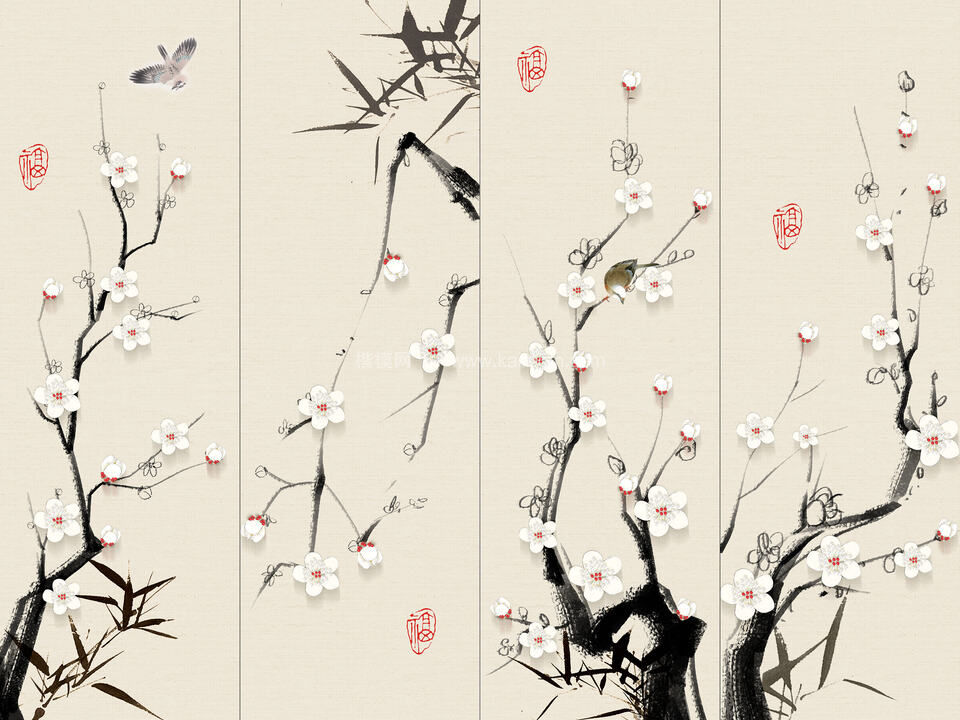 高清壁画_鹤_荷_花鸟贴图下载-1