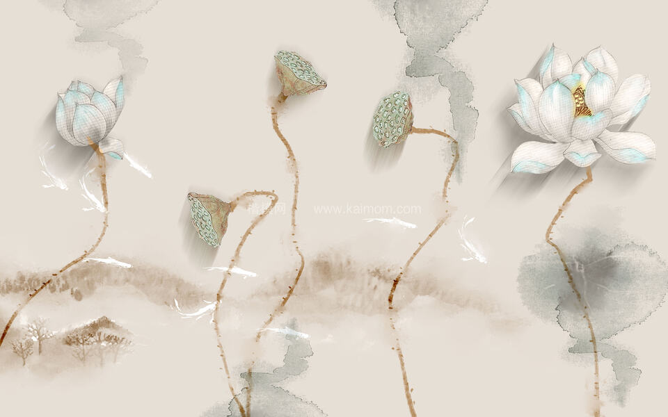 高清壁画_鹤_荷_花鸟贴图下载-1