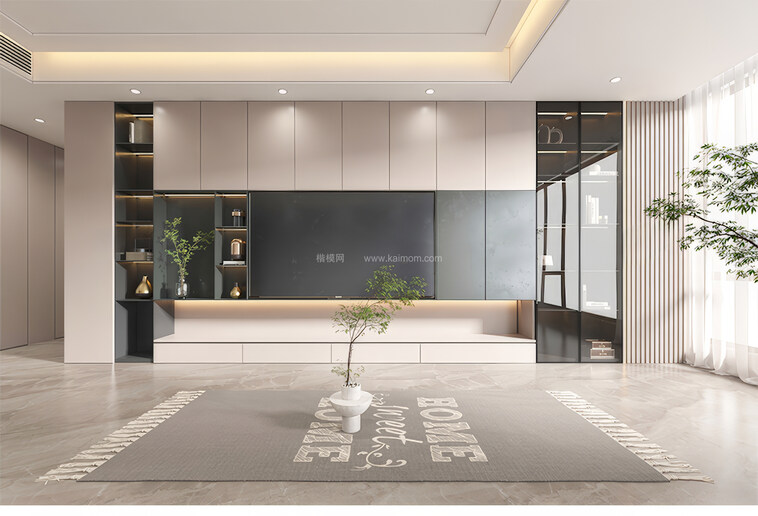 电视背景墙SU模型下载-1