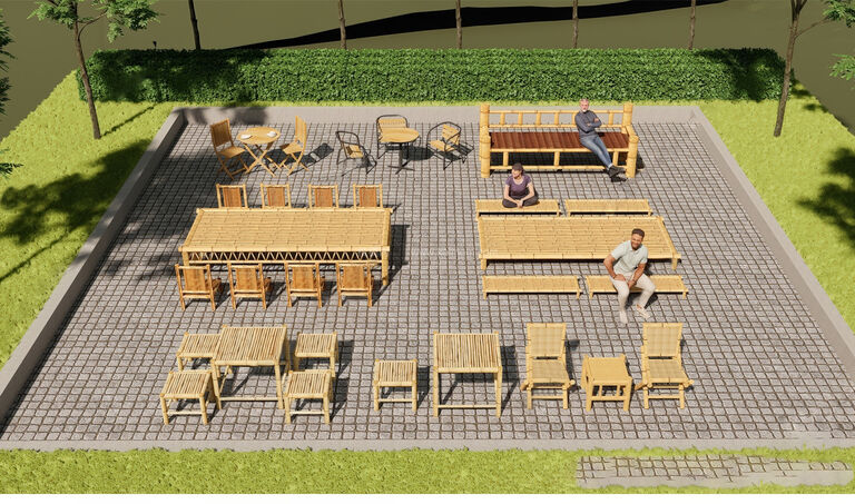 竹编桌椅SU模型下载-1