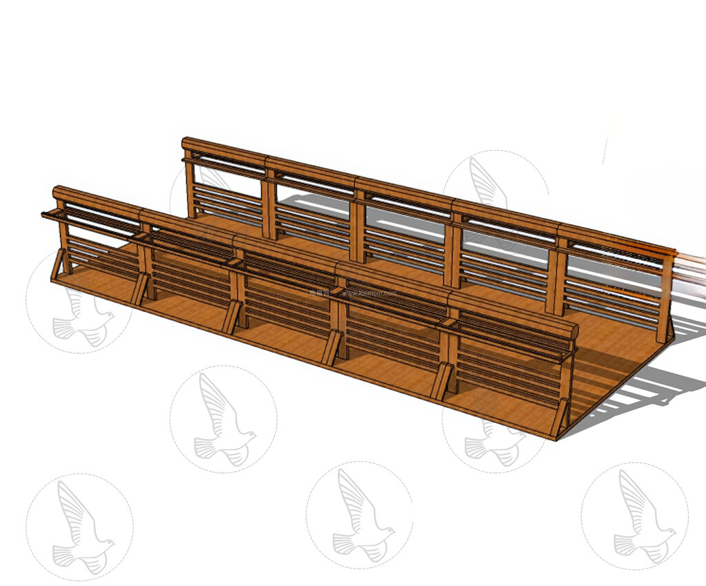 中式景观木桥_栈道桥_拱桥_景观桥SU模型下载-1