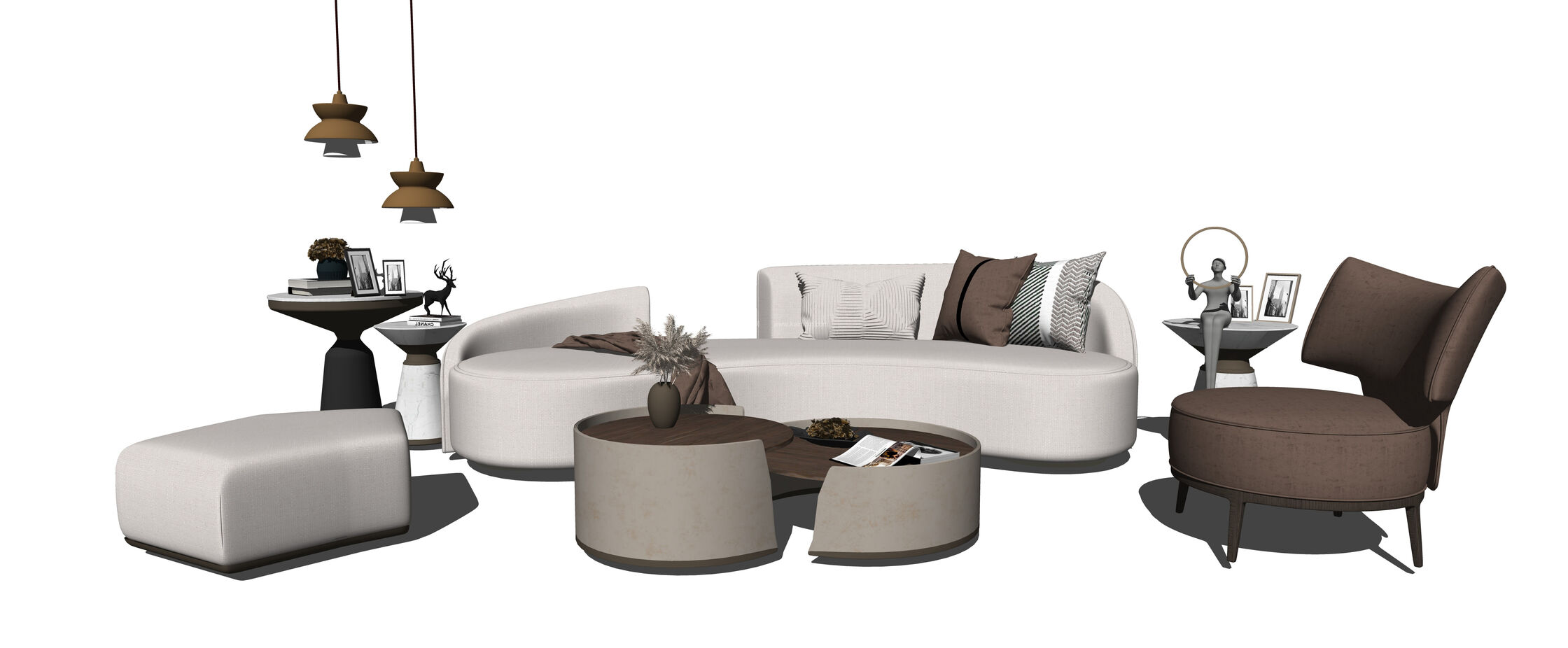 多人沙发_茶几SU模型下载-1