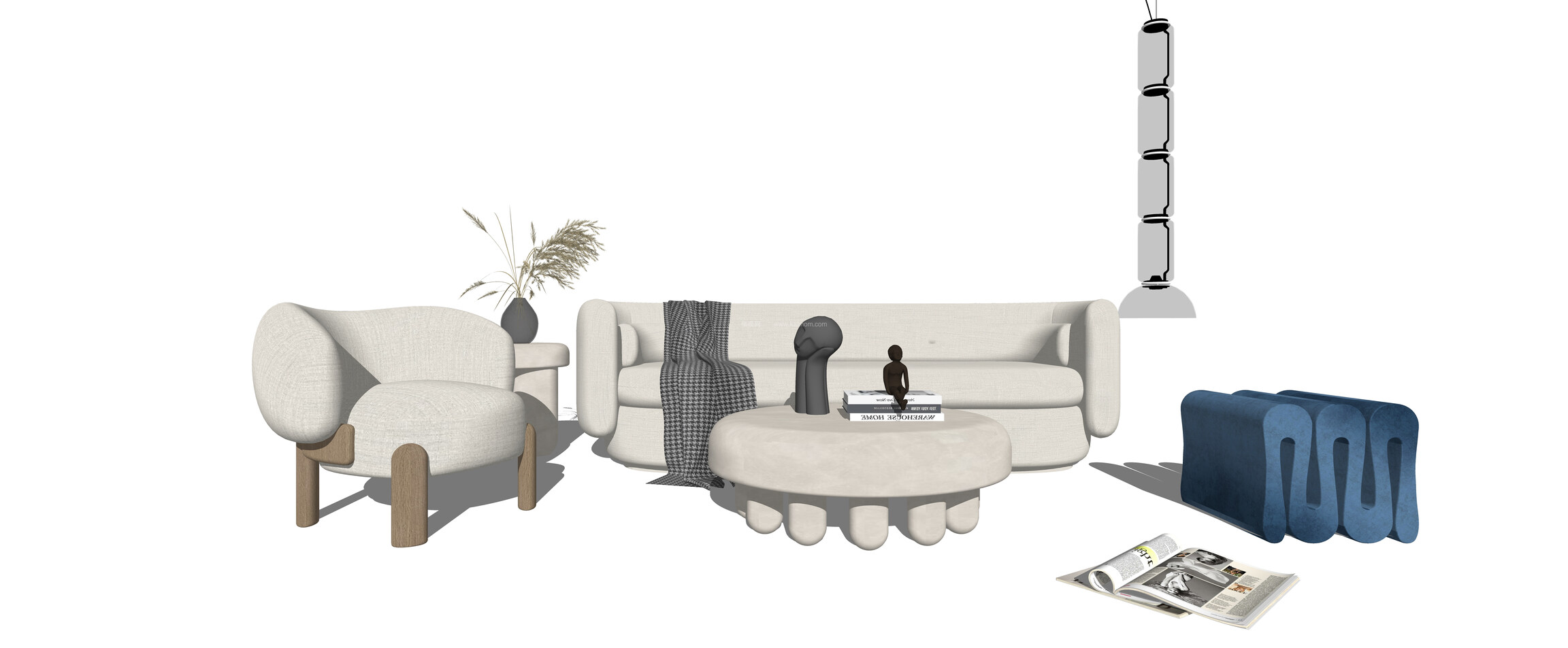 多人沙发_茶几SU模型下载-1