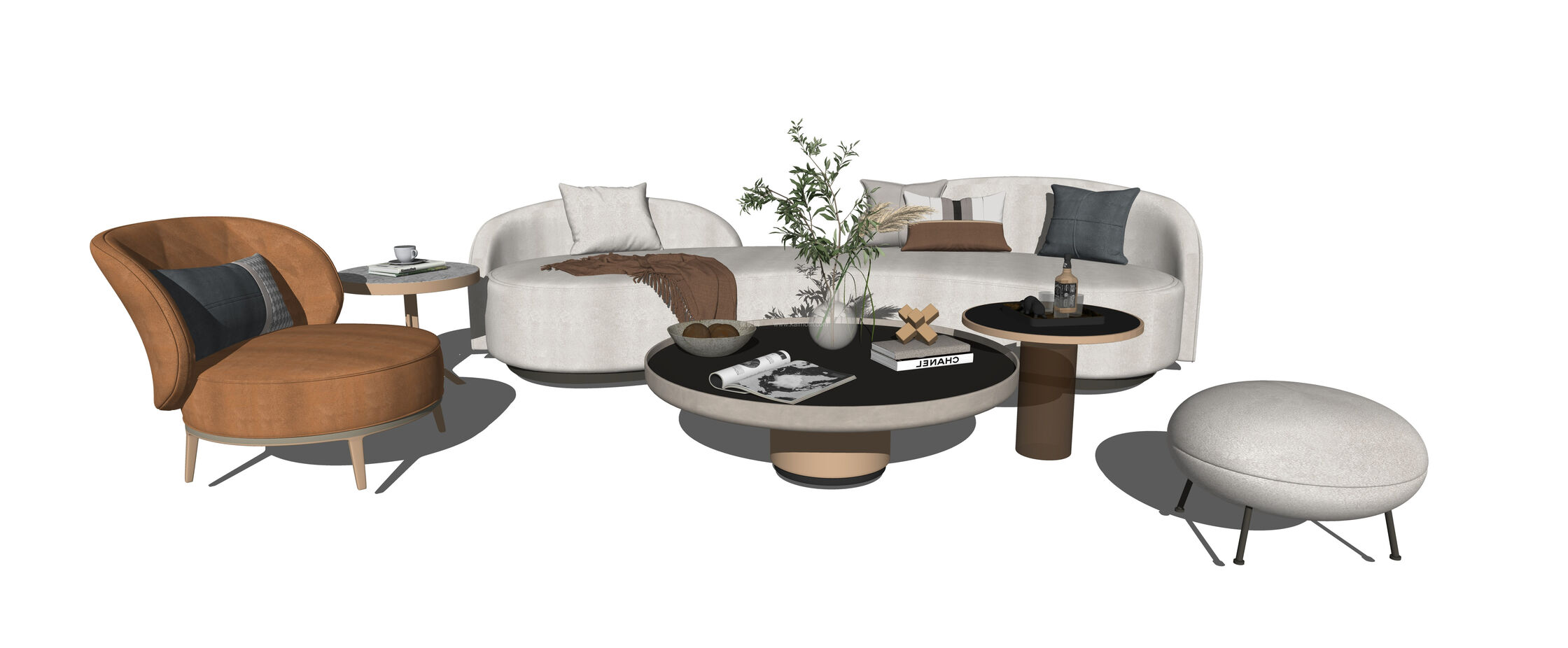 多人沙发_茶几SU模型下载-1