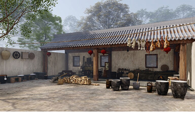 土灶台_柴火灶su模型-1