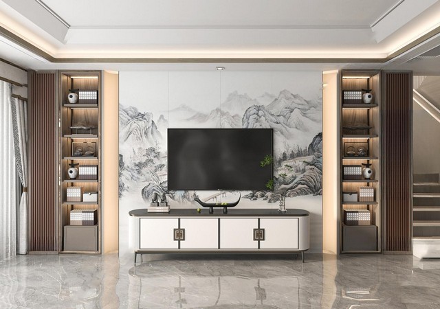 电视背景墙SU模型下载-1