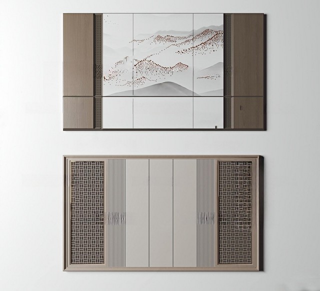 电视背景墙SU模型下载-1