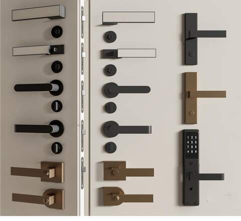 门锁_门把手_指纹锁_拉手SU模型下载-1