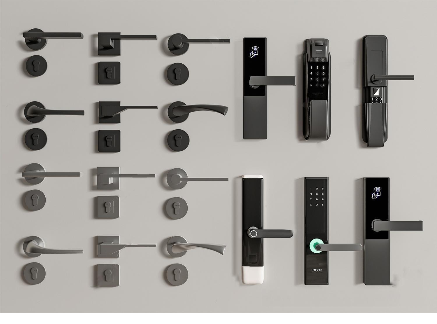 门锁_门把手_指纹锁_拉手SU模型下载-1