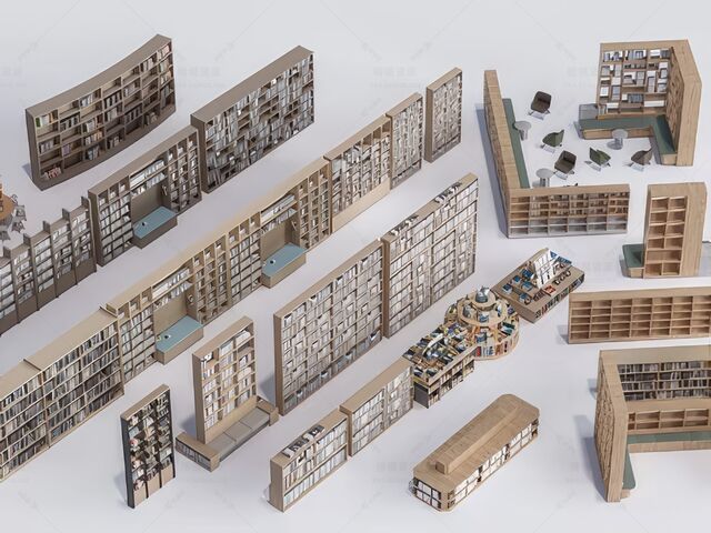 置物架_书柜_书架SU模型下载-1