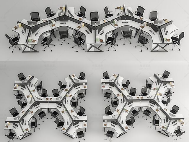 办公卡位组合SU模型下载-1