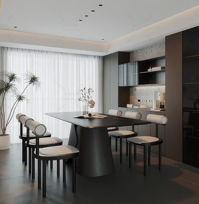 现代风格餐厅SU模型下载-1