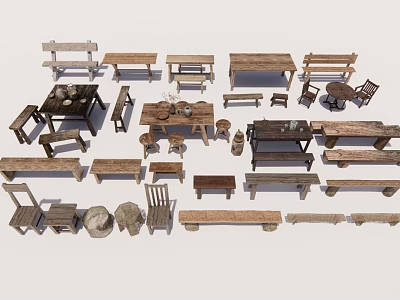 木板凳SU模型下载-1