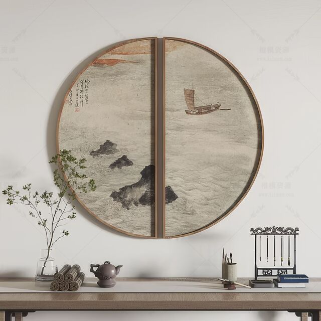 圆形古典装饰画SU模型-1