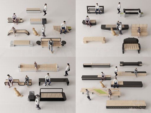 公共休息座椅su模型-1