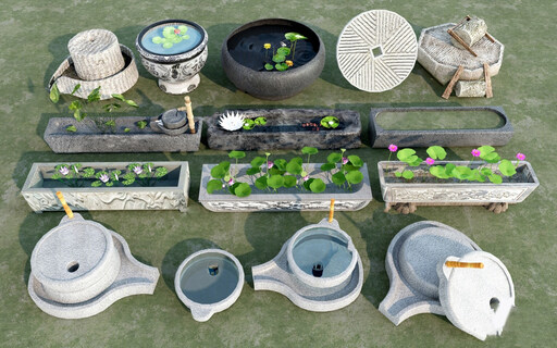 新中式流水摆件su模型-1