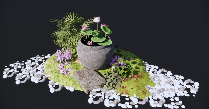 新中式流水摆件su模型-1