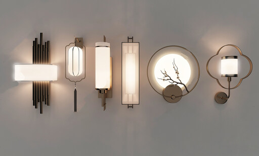 新中式室内壁灯su模型-1