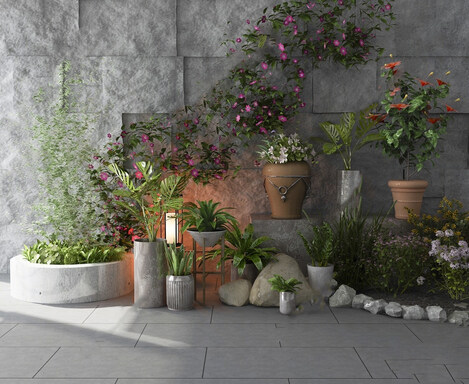 陶罐园林小品su模型-1