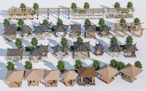 亭子_凉亭su模型-1