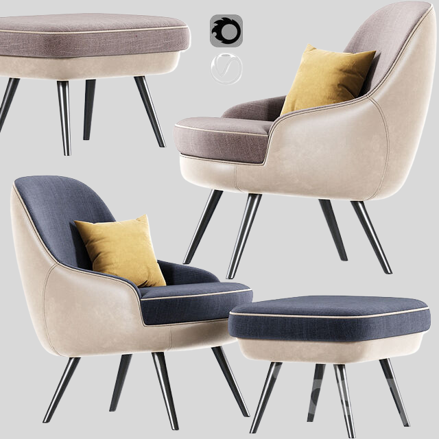 单人沙发3D模型下载-1