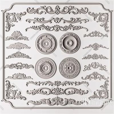 雕花石膏线条角线罗马柱子3d模型-1