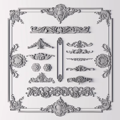 雕花石膏线条角线罗马柱子3d模型-1