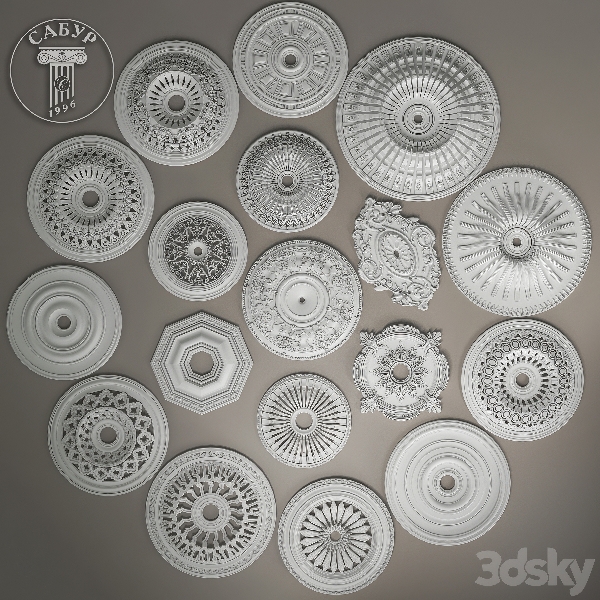 雕花石膏线条角线罗马柱子3d模型-1