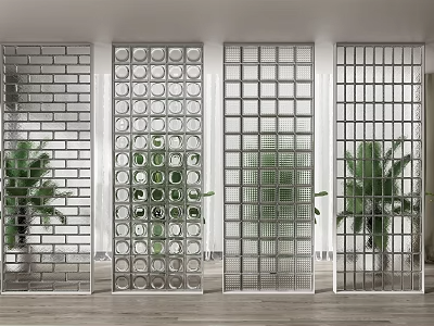 玻璃隔断 _玻璃砖隔断3D模型-1