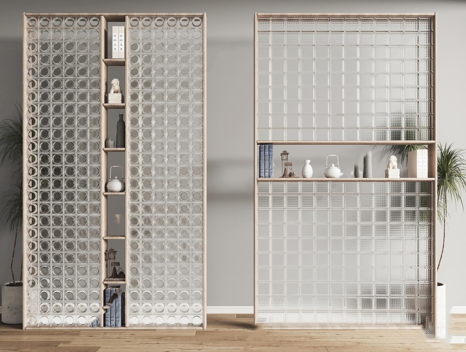 玻璃隔断_玻璃砖隔断3D模型-1