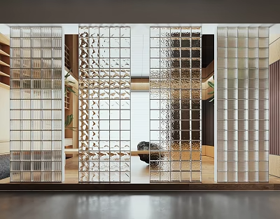 玻璃隔断 _玻璃砖隔断3D模型-1