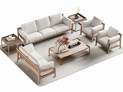中式沙发茶几组合3的模型-1