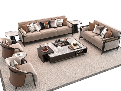 沙发茶几组合3D模型下载-1
