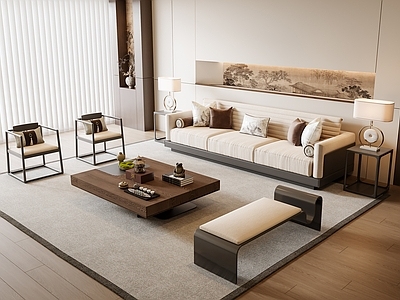 沙发茶几组合3D模型下载-1