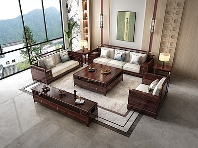 沙发茶几组合3D模型下载-1
