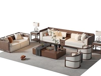 沙发茶几组合3D模型下载-1