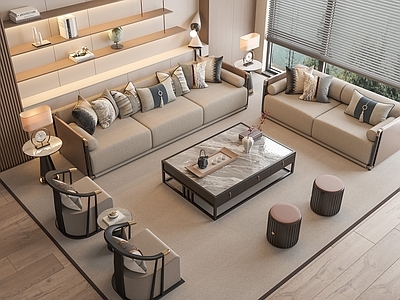沙发茶几组合3D模型下载-1
