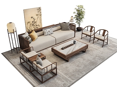 沙发茶几组合3D模型下载-1