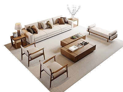 沙发茶几组合3D模型下载-1