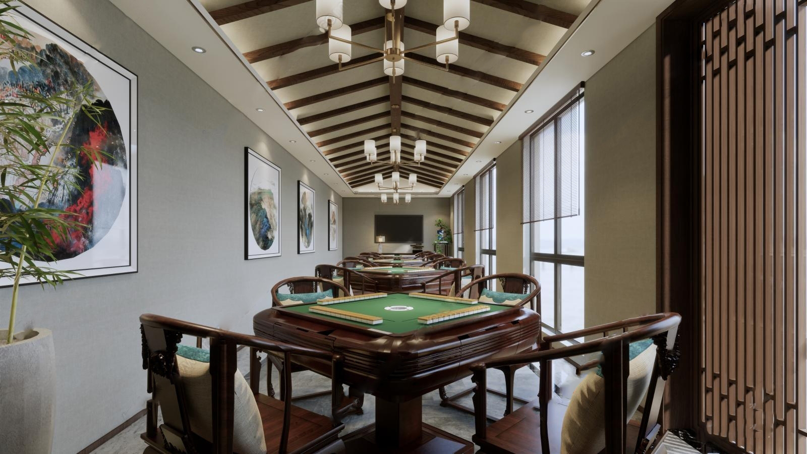 麻将房_棋牌室SU模型-1