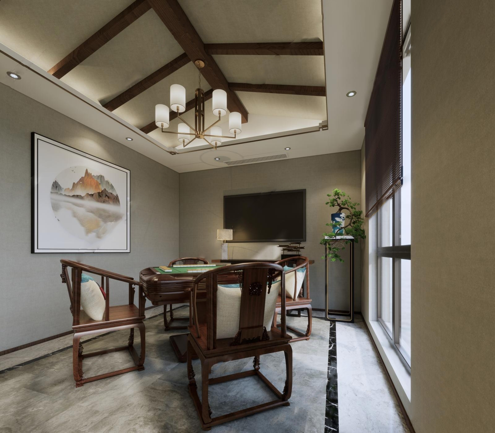麻将房_棋牌室SU模型-2