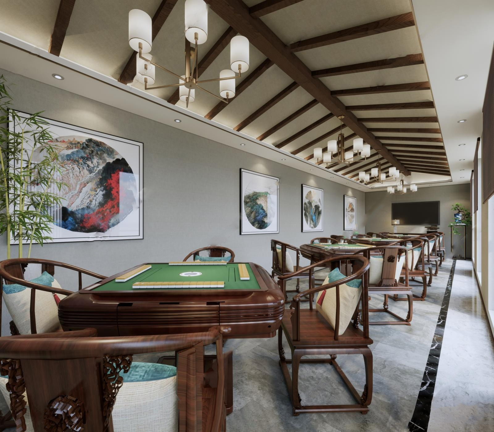 麻将房_棋牌室SU模型-3