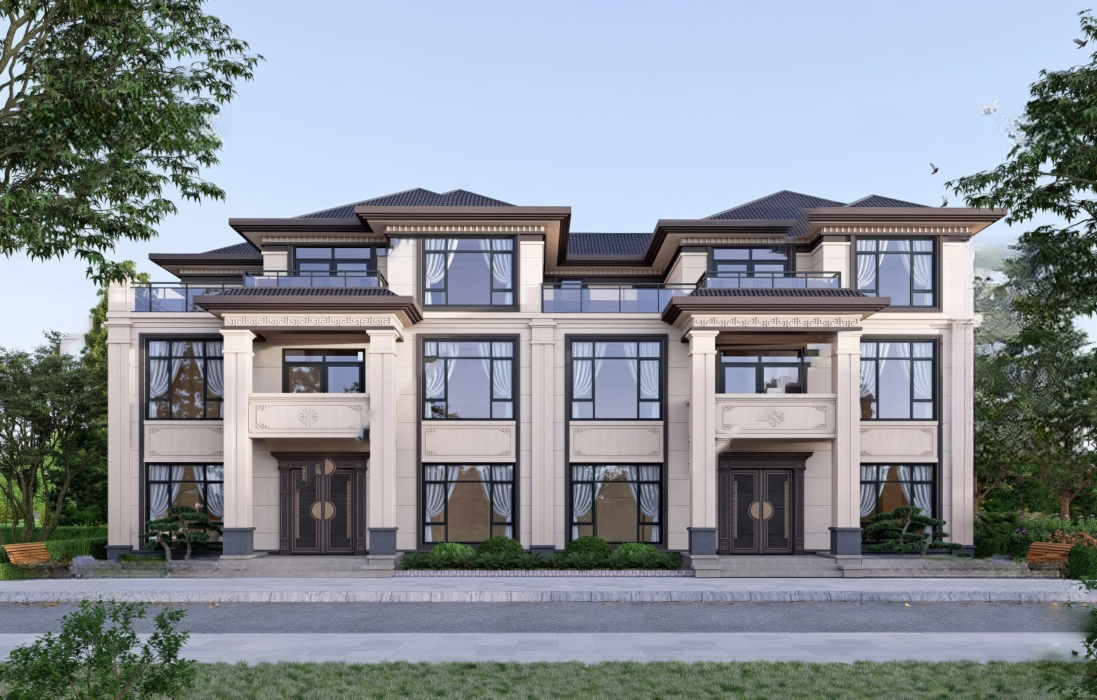 双拼联排别墅SU模型-1