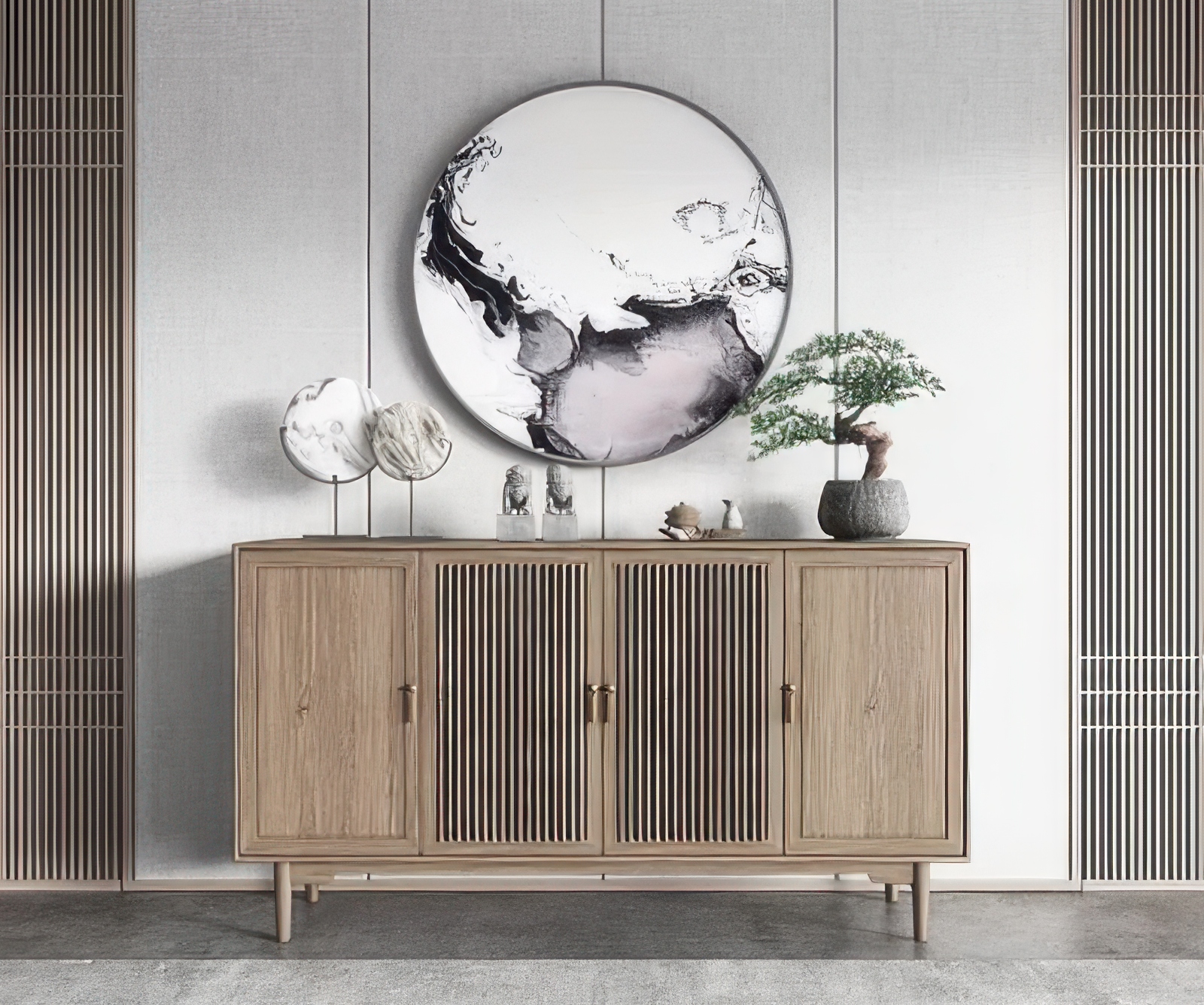 奶油风SU玄关柜22-1