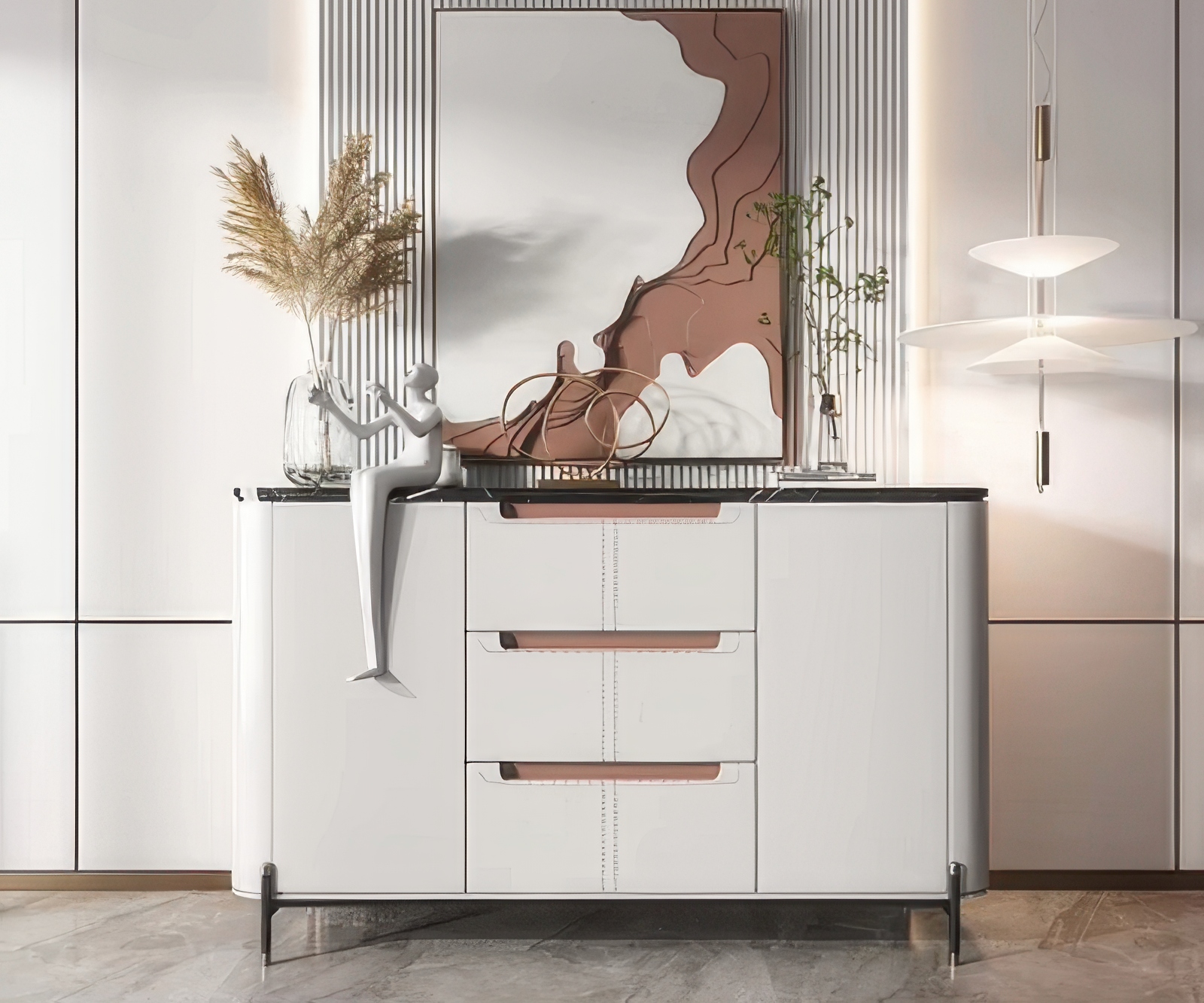 奶油风SU玄关柜35-1