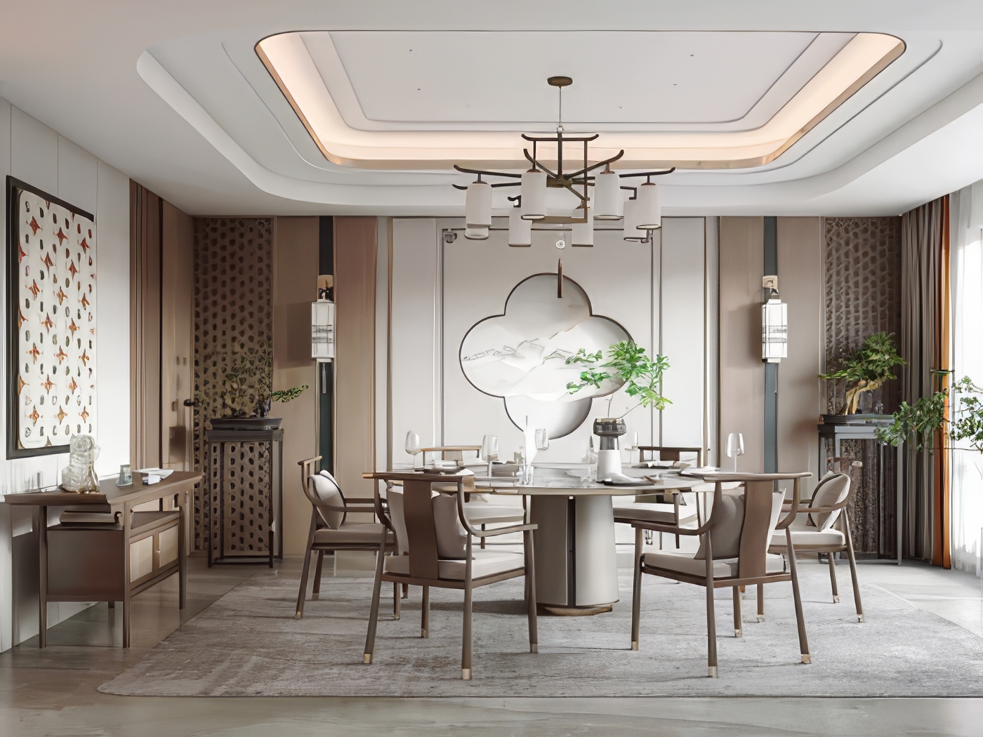 新中式客餐厅SU模型-1